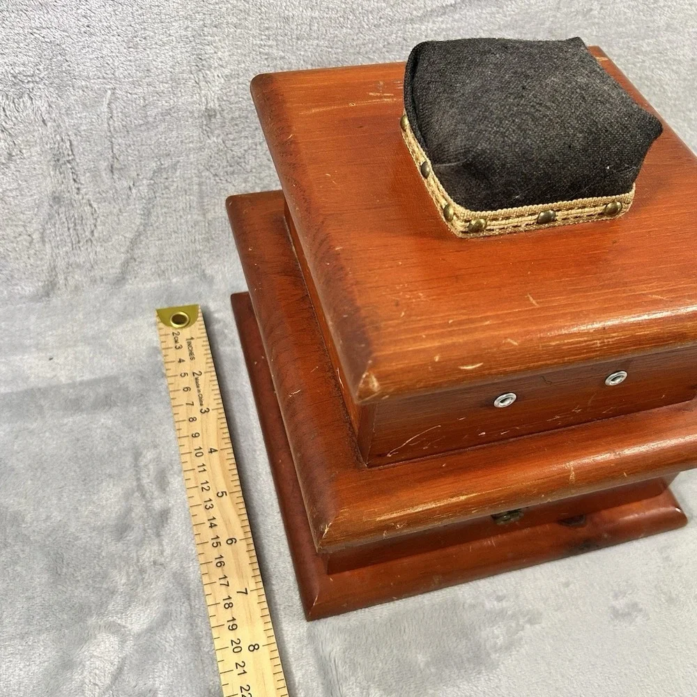 Antique Shaker Style‎ Wooden Sewing Box Drawer Spool Holders Pincushion